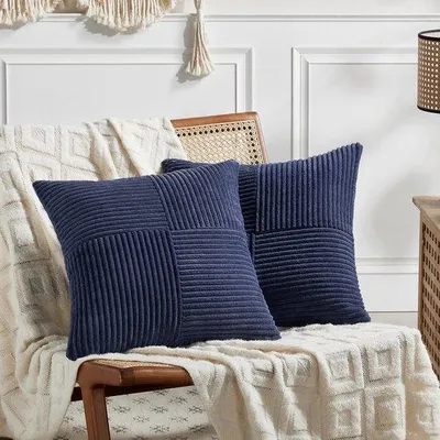 Obrázok produktu pre Ibenzoa® Sada 2 vankúšikov na vankúše s popruhom, 50 x 50 cm – mäkký, zamatový materiál s pruhovým vzorom, nenápadný zips, vhodné do práčky