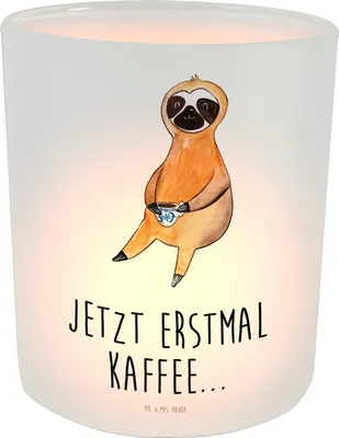 Produktbild von Mr. & Mrs. Panda Glas Windlicht Faultier Kaffee - Transparent - Geschenk, Kerzenhalter, Kaffeetasse, Glaslaterne, Teelichthalter, Coffee, aus