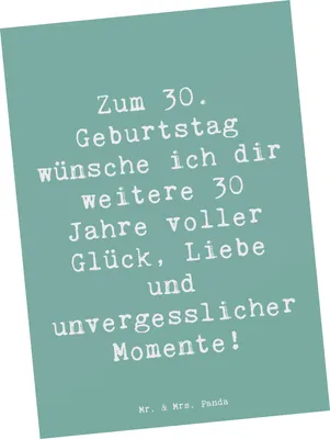 Produktbild von Mr. & Mrs. Panda Postkarte Spruch 30. Geburtstag Glück - Meeresbrise - Geschenk, Ansichtskarten, herzlicher Wunsch, einzelkarte, Geburtstagsgeschenk, Postkarten, Freunde