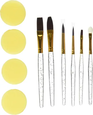 Imagen del producto de Kit de maquillaje para niños con 5 pinceles suaves y 4 esponjas, lavables, ideal para juegos creativos de maquillaje