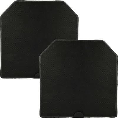 Two black, square-shaped filters with cut corners are shown on a white background.