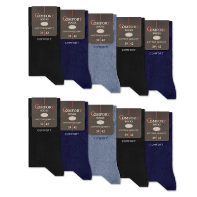 Produktbild von 10 Paar Komfortsocken Damen & Herren ohne Gummi & ohne Naht Baumwolle mit Komfortbund 13100 - Jeans/Navy/Schwarz 39-42
