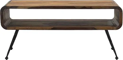 Imagen del producto de Mesa de centro de 100x40x45 cm, de madera maciza de sheesham, estilo retro, con compartimento de almacenamiento