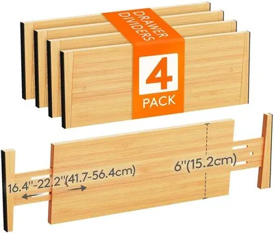 Zdjęcie produktu dla Przegródka bambusowa, regulowana, 41–56 cm, do kuchni, szafy i biura