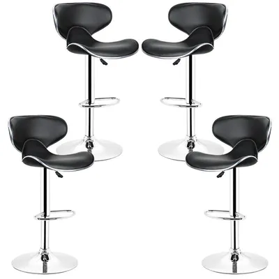Produktbild von 4er Set Barhocker Schwarz mit Lehne aus Kunstleder 360° drehbar höhenverstellbar Barstuhl Barhocker Bistrohocker