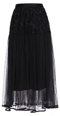 Produktbild von Damen Rock schwarz Größe S mit zarten Spitzendetails und floralem Muster