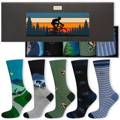 Produktbild von 5 Paar Herren-Baumwollsocken RADFAHRER Gr. 40-45 von SOXO – Geschenk für Männer zum Geburtstag