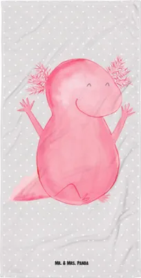 Produktbild von Mr. & Mrs. Panda Strandtuch Axolotl Hurra - Grau Pastell - Geschenk, Großes Badehandtuch, Spaß, Frottee-Handtuch, Strandlaken, Schwanzlurch, Lurch, Duschtuch, Handtuch