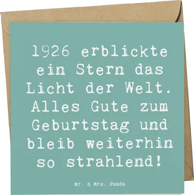 Produktbild von Mr. & Mrs. Panda faltkarte Spruch 1926 Geburtstag Stern - Meeresbrise - Geschenk, Geburtstagsgeschenk, doppelkarte, Lachen, Grußkarte, Jahrgang, Glückwunschkarte, Alter