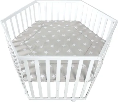 Produktbild von roba Laufgitter, 6-eckig, inkl. Schutzeinlage 'Little Stars' & Rollen, Holz weiß