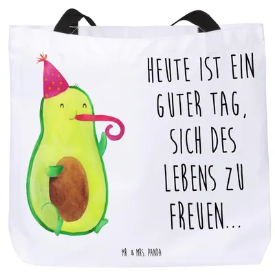 Produktbild von Mr. & Mrs. Panda Strandtasche Avocado Feier - Weiß - Geschenk, Gute Laune, Stoffbeutel, Fete, Reisetasche, Geburtstag, Tasche, Laptoptasche, Party, Tote Bag