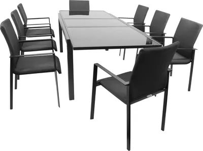 Produktbild von DEGAMO Garnitur TORINO 9-teilig, Alu + Glas + Kunstgewebe grau