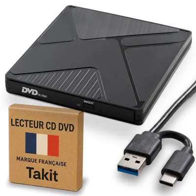 Immagine prodotto di Lettore CD/DVD esterno per PC, con interfaccia USB 3.0 e USB-C ad alta velocità, unità ottica portatile