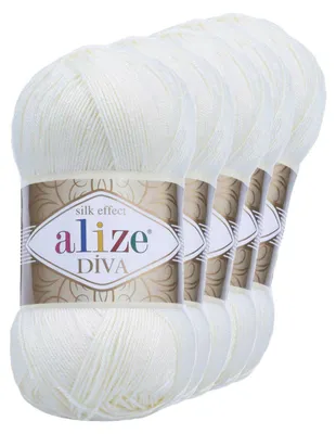 5 x 100g Strickgarn ALIZE DIVA  1055 sugar white