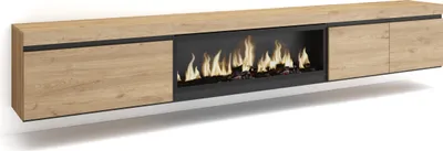 Produktbild von TV-Schrank, Lowboard, 288x35x45 cm, Für großformatiges TV, Elektrokamin XXL, Hängend, Eiche