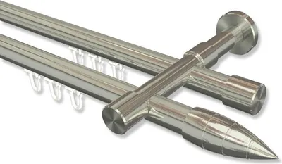 Produktbild von Interdeco Innenlaufstange, Gardinenstange mit Innenlauf Edelstahl-Optik Modell Prestige Samanto, 20 mm Ø 2-läufig, 360 cm (geteilt)
