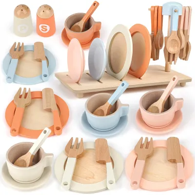 Image de Solidchoice - Ensemble de thé en bois pour enfants, comprenant 27 pièces