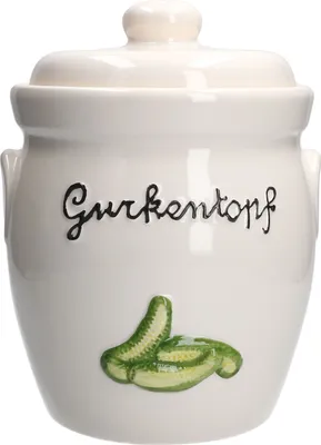 Produktbild von Gurkentopf Gürki 3 Ltr Porzellan weiß Gurkenmotiv Gärtopf Sauerkrauttopf Rumtopf