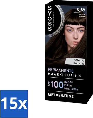 Zdjęcie produktu dla SYOSS - Kolor 3-89 Brązowa Kawa - Farba do włosów - Pokrycie siwych włosów - Zmniejsza łamliwość włosów - Opakowanie wartościowe - 15 sztuk
