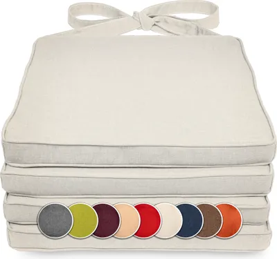 Produktbild von sunnypillow 4er Set Stuhlkissen 40 x 45 x 5cm | Polsterauflage Auflage für Stühle / Rattanstühle | Stuhlauflage mit Schleifenbändern | Indoor / Outdoor | Ecru |