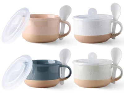 Keramik-Soepbecher 700 ml, 2er-Set mit Deckel & Löffel, Terracotta