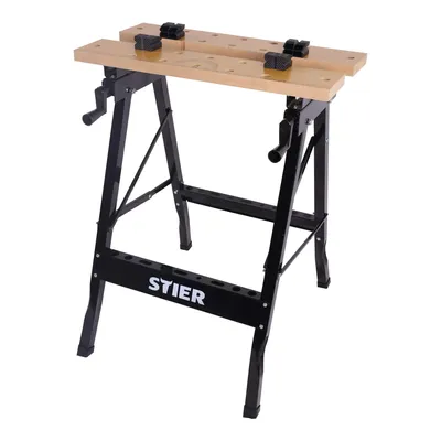 Produktbild von STIER Werkbank, mit Spannbacken, mobiler Arbeitstisch, klappbar, Spanntisch, platzsparend, aufgedruckte Mess- und Winkelskala ,Tragkraft 150 kg
