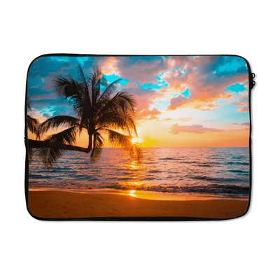Produktbild von MuchoWow® Laptop Hülle 14 ZollPalme - Sonnenuntergang - Horizont - Strand - Meer - Tropisch Laptoptasche - Laptoptasche - Stoßsicher - Schutzhaube