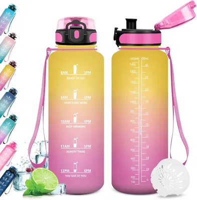 Productafbeelding van Sportfles voor drank, 1,5 liter, met tijdmarkering, BPA-vrij, lekvrij, geschikt voor fitness en school