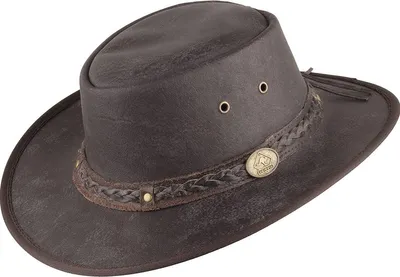 A brown leather hat on a white background.