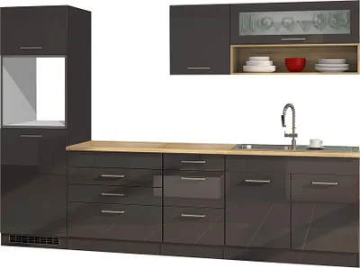 Produktbild von Küchenzeile 290 cm Grau Hochglanz MARANELLO-03, ohne E-Geräte B x H x T ca. 290 x 200 x 60cm