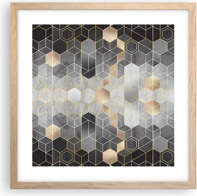 Produktbild von Gerahmtes Poster - Rahmen in heller Eiche - Geometrisch Abstraktion Sechsecke - 40x40 cm - Wand Bild - Wanddeko - Wandbilder - Kunstposter - Wandposter - Bilderrahmen - Bilder - P2NAC40x40-4776