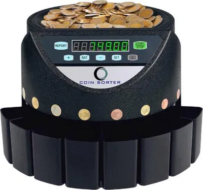 Immagine prodotto di Contamonete compatto, automatico, 300 monete/min, nero, rilevatore intelligente