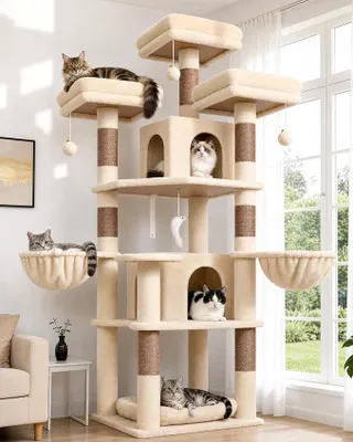 Imagen del producto de Árbol para gatos con 3 plataformas y 2 cuevas, ideal para 2 o 3 gatos