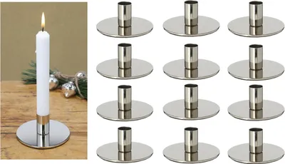 Produktbild von Novaliv 12er-Set Stabkerzenhalter Metall SILBER 10x5cm weihnachtliche Tischdeko Kerzenständer Kerzenpin scandic chic Home Deko vintage Kerzenhalter Retro Wohnzimmerdekoration Dekoschale