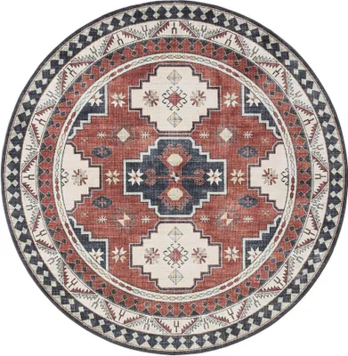 Produktbild von benuta Waschbarer Vintage Teppich George Multicolor/Blau ø 120 cm rund Wohnzimmerteppich Schlafzimmer weich orientalisch
