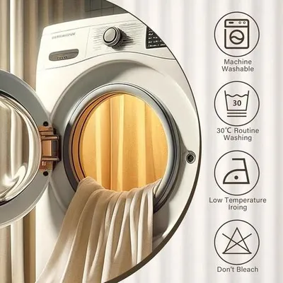 Produktbild von Leinen Duschvorhang 180 x 200 cm Beige Textil Anti-Schimmel - Extra langes Badvorhang-Set mit 12 Ringen - Wasserdichter schwerer waschbarer Duschvorhang - Badezimmerstoff - Ho.