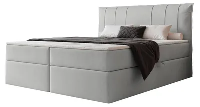 Produktbild von Boxspringbett TERENZO 140x200 Paneel-Optik Bettkasten Bonellmatratze Taubengrau