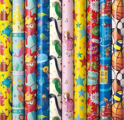 Productafbeelding van Assortiment luxe cadeaupapier inpakpapier voor kinderen 1 - 200 x 70 cm - 3 rollen