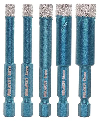 Zdjęcie produktu dla Wiertła diamentowe do płytek, 5 sztuk, o średnicach 6/6/8/10/12 mm, do wiercenia w porcelanie, granicie i marmurze, do pracy na sucho