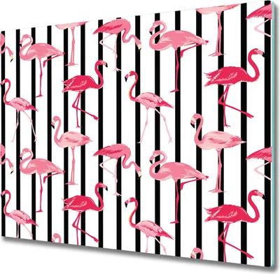 Produktbild von Glas Herdabdeckplatte 60x52 cm Spritzschutz Glasabdeckplatte Schneidebrett Flamingos Streifen