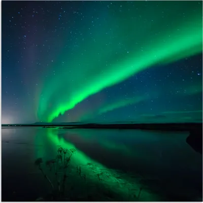 Produktbild von MuchoWow® Poster Nordlicht - Island - Sternenhimmel - Grün - Wasser 75x75 cm - Wand Dekoration