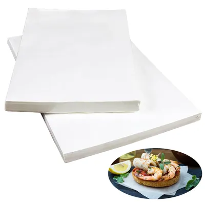 Image de Papier sulfurisé, 100 feuilles, blanc, 30 x 20 cm, découpé en rectangles pour hamburgers, pizzas, fromages, gâteaux, pain - papier beurré