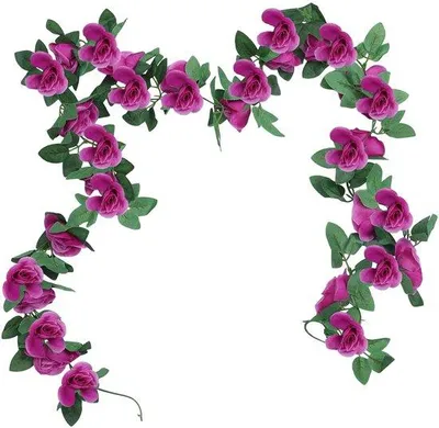 Image de Guirlande de fleurs en plastique, lot de 2 - Longueur : 220 cm - Guirlande florale - Fleurs avec feuilles vertes - Accessoire pour mariage/fête