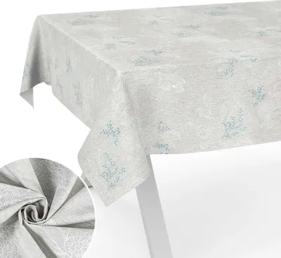 Produktbild von Tischdecke abwischbar mit Blumen und Pflanzen 140 x 500 cm Grau Hortensie