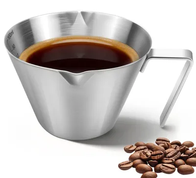 Produktbild von Espresso Messbecher - Mit Doppel-Ausguss und Doppelskala - Für Kaffee, Desserts und Cocktails - 100 ml Edelstahl
