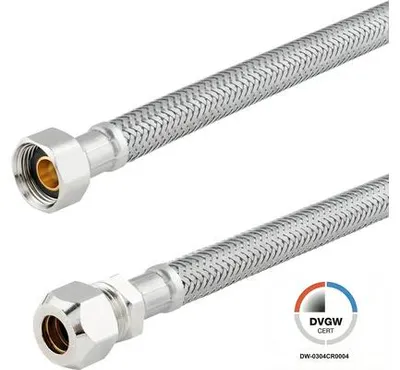 Produktbild von veporit Flexschlauch 3/8 IG x 3/8" AG mit Quetschverschraubung 10 mm x 100 mm DVGW "