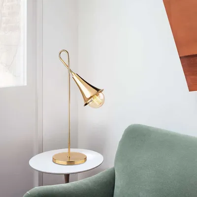 Image de Opviq, lampe de table moderne en fer doré, 18 x 30 cm, hauteur 57 cm, douille E27, 40 W max., IP20, câble de 200 cm avec interrupteur | Design élégant pour la maison et l'hôtellerie.