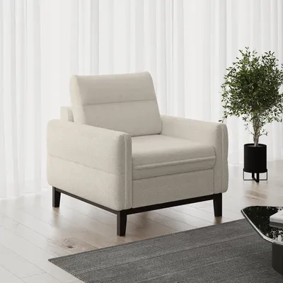 Produktbild von BEAUTYSOFA | Klassische Sessel BELLANO - Gepolsterter Sessel Loungesessel mit Armlehnen - Bouclé-Stoff in Beige mit schwarzen Holzbeinen