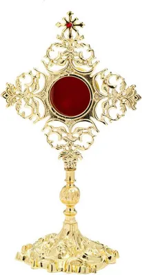 Produktbild von Reliquiar mit Steinen Monstranz Messing Hausaltar Öffnung Hinten Goldfarbig 7643