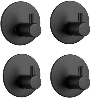 Produktbild von Selbstklebende Haken Schwarz - Set von 4 Stück, Rostfreier Türhaken